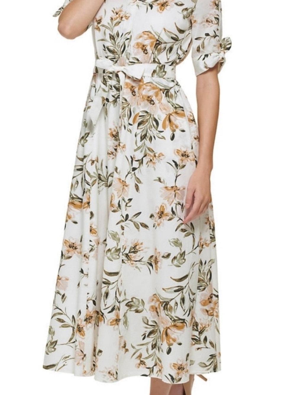 CALVIN KLEIN White Floral Button-Front Tie-Waist Dress - Picture 5 of 8